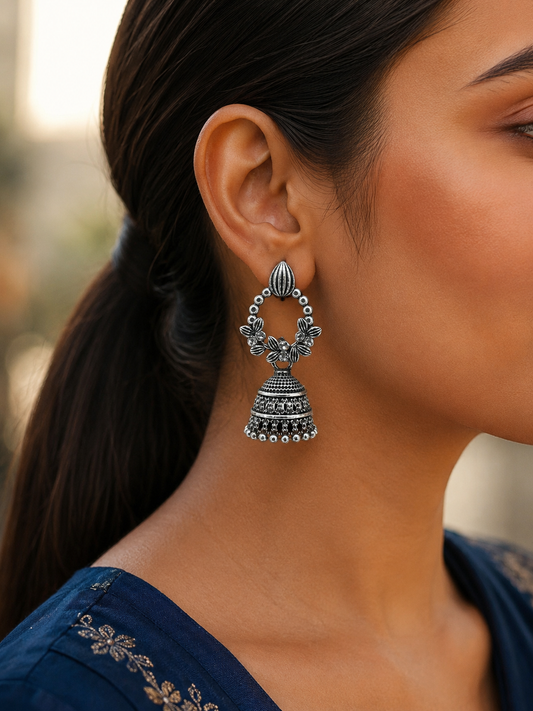 Silver Blossom Bell Jhumka
