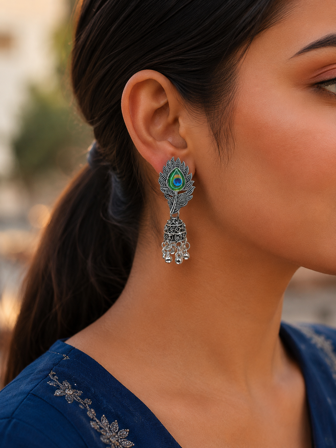 Mayurika Peacock Feather Jhumka