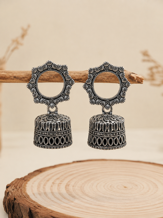 Floral Grace Silver Bell Jhumka
