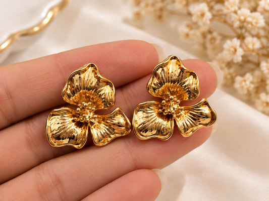 Golden Floral Stud Earrings