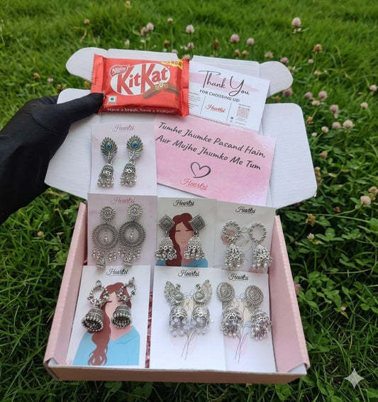 Love Box – 7 Premium Quality Jhumkas, Chocolate & Free Personalised Card